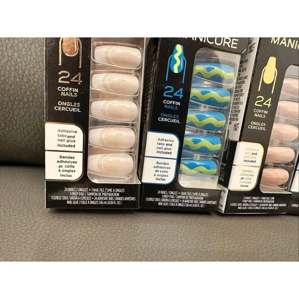Sally Hansen Ring Pop Green and Blue and French Tip Coffin Shape Nails New